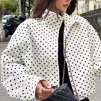Blouson Bomber Femme à Pois Automne, Veste Courte Zippée Col Roulé Manches Longues Grande Taille pour Demi-Saison