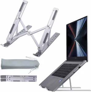 Aluminium Laptop Stand Folding Height Adjustable Aluminum Foldable Portable Adjustment Desktop Laptop Holder Riser Stand