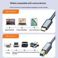 Câble d'imprimante USB C vers USB B 2.0, câble d'imprimante tressé en nylon, scanner, ordinateur portable, haute vitesse pour MacBook Pro Air iPad Pro gris
