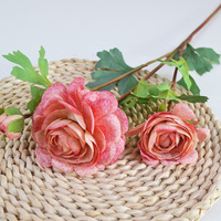 Vente en gros de fleurs de pivoines de mariage de haute qualité Camélia en soie artificielle à 3 têtes pour la décoration de la maison de mariage