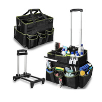 Grand panier de nettoyage avec chariot amovible et bandoulière, sac de rangement pour produits de nettoyage avec poignées et plaques de support