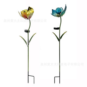 Solar Metal Flower Garden Light <b>Led</b> Glass <b>Ball</b> Outdoor Decor Water Resistant Portable - Product Image 1