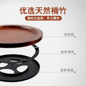Étagère de rangement rotative à double niveau pour épices de cuisine, type rond sur pied, organisateur tournant en bois à 2 niveaux - Product Image 4