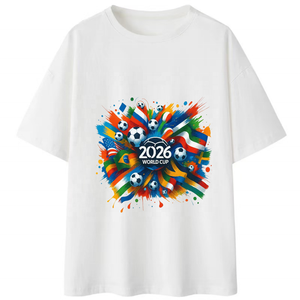 <span class=keywords><strong>T</strong></span>-shirt Girocollo a Maniche Corte in Cotone da Uomo <span class=keywords><strong>con</strong></span> Stampa a Schizzi di Bandiere Nazionali Bianche Vibranti 2026, Personalizzabile <span class=keywords><strong>con</strong></span> Logo Stampato, Casual - Product Image 4