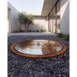 Fuente Redonda de Acero Corten con Acabado Espejo, Decoración de Jardín para Exteriores, 60, 80, 100, 120 cm - Product Image 1