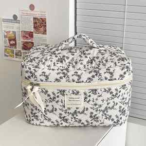 Custom Logo French Quilted Floral Cosmetic Bag Travel Storage Toiletry Bag Large Capacity <b>Makeup</b> Organizer Pouch for Women - Product Image 2