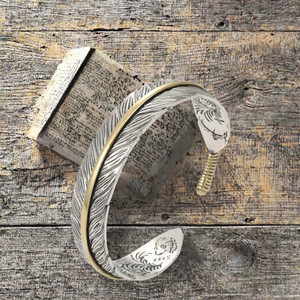 Bracelet manchette ouverte vintage en plumes, en alliage argenté, ajustable, bijou pour homme, cadeau - Product Image 3