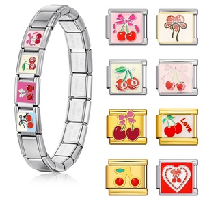 Wholesale Italian Charm <b>Bracelet</b> DIY Y2K Bow <b>Red</b> Cherry Heart Charm Links <b>Bracelets</b> DIY Stainless Steel Women Men Jewelry Gift - Product Image 2