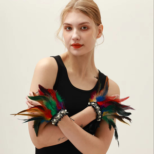 Gotik tarzı kadın yetişkin tüy eldiven ve delikli dantel bilezik cadılar bayramı kostüm özelleştirilmiş renk ile Set - Product Image 4