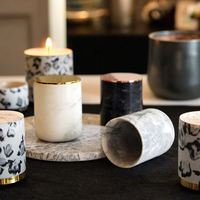 Vente en gros d'usine, pot à bougie en marbre et granit écologique fait main, couvercle doré, décoration pour la maison, restaurant, mariage