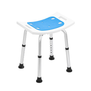 Bath <b>Stool</b> Aluminum Alloy Non Slip With Blue Seat 38.5x35.5x32-43cm <b>For</b> <b>Shower</b> Safety - Product Image 1