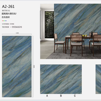 Dalles PVC grand format A2-261 1200x3000mm effet marbre bleu moderne veiné gauche-droite continu pour revêtement mural intérieur