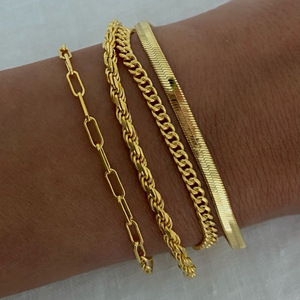 Wholesale Waterproof 18k Gold Plated Stainless Steel Jewelry Miami Cuban Chain <b>Bracelet</b> Flat Snake <b>Stacking</b> <b>Bracelet</b> for Gift - Product Image 2