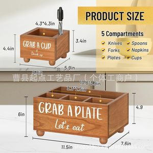 Boîte de rangement pour couverts en bois, 5 compartiments, organisateur multifonction pour utilisation sur table de cuisine - Product Image 1