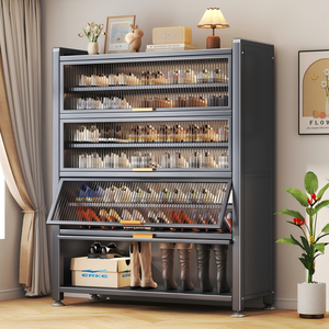 <span class=keywords><strong>Meuble</strong></span> à chaussures moderne en acier de qualité supérieure à 9 niveaux, grand présentoir vertical, organisateur de rangement fermé portable, mobilier de salon - Product Image 4