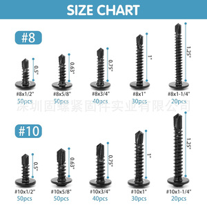 380pcs <b>Black</b> Stainless Steel Self Tapping Screws Large <b>Flat</b> Head Grade 8 <b>Sheet</b> Metal Imperial Inch 410 Steel Boxed - Product Image 2
