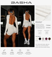 Combinaison de yoga sans couture pour femme BASHAsports avec logo personnalisé, dos nu, manches longues, combinaison de sport à séchage rapide