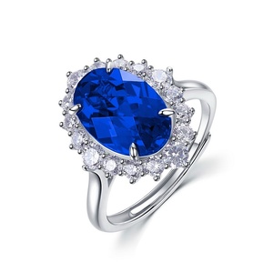 925 silver oval sapphire ring with diamond surround, light luxury for daily commuting - Product Image 1