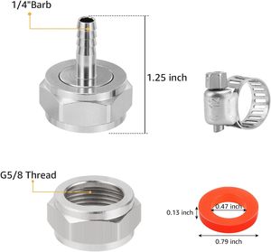 Coupleur de fût connecteur barbelé O.D 1/4 ''raccord de mamelon de ligne de bière liquide avec joint d'étanchéité rondelle G 5/8 filetage écrou hexagonal - Product Image 3