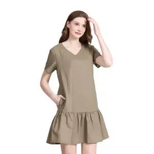 Vestido de verano de lino y algodón con volantes para embarazada, ropa de maternidad de corte recto Invisible con cremallera para amamantar, talla grande