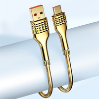 LDNIO LS651 kabel Data USB Tipe C pengisian daya cepat, kabel Data PVC 2,4 A warna emas 1m