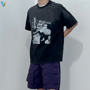 T-shirt Premium Vintage Délavé pour <span class=keywords><strong>Homme</strong></span> Gris Oversize Streetwear Imprimé Collage Personnages de Films Rétro Haut Décontracté - Product Image 5