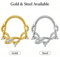 Nouveau 2026 Anneau de septum en acier inoxydable 316, motif serpent, avec zircone cubique marquise, clicker à segment articulé, bijou de piercing