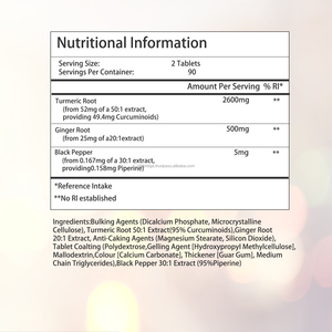 Wholesale Dietary <b>Supplement</b> Turmeric Tablets with Ginger Root Gut the Same Strength in a Small Easy to Swallow Tablets - Product Image 2