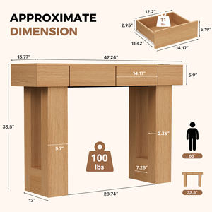 Console rustique en bois massif style ferme avec lumières LED, station de charge et 3 tiroirs, plateau épaissi, meuble pour chambre et salon - Product Image 6