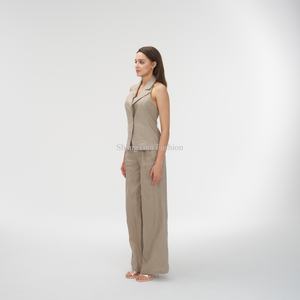 Traje de Lino Informal de Moda para Mujer, Chaleco Corto y Pantalones Cómodos, Color Natural Personalizado, OEM para Ocasiones Formales - Product Image 2