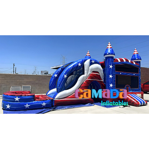 Structure gonflable d'extérieur avec toboggan aquatique et piscine, thème drapeau américain, pour enfants, avec souffleur - Product Image 3