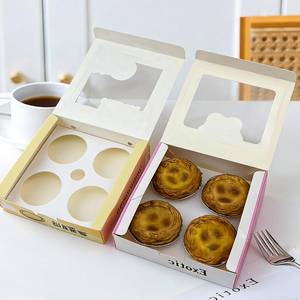 Boîtes d'emballage alimentaire à <span class=keywords><strong>prix</strong></span> d'usine, 4 compartiments, avec fenêtre, en papier, pour pâtisseries, tartes aux œufs et desserts - Product Image 1