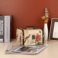 Coffret de rangement en cuir vintage imprimé en PU avec serrure et poignée, boîte à souvenirs décorative