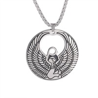 Collier pendentif ailé inspiré de l'Égypte, en acier inoxydable, ton argenté, bijoux ethniques tribaux mystiques, cadeau pour les soirées