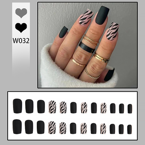 Oferta Especial: 24 <span class=keywords><strong>Uñas</strong></span> Postizas <span class=keywords><strong>Negras</strong></span> Nude <span class=keywords><strong>con</strong></span> Diseño Impreso, Estilo Ins, <span class=keywords><strong>Uñas</strong></span> a Presión <span class=keywords><strong>con</strong></span> Pegamento para Dedos, Elegantes - Product Image 1