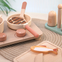 Jouet éducatif pour enfants Maison de jeu en bois avec petite cuisinière et ensemble de casseroles de cuisine Ensemble de cuisine de jeu de cuisine
