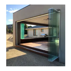 Rideau en verre pliant coulissant sans cadre Balcon Cloisons Portes en aluminium Empilables Panoramique Accordéon Portes pliantes