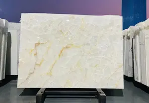 Modern Design Big Backlit White Onyx Marble Slab With Translucent Ice Crack Polished Finish For Villa Application