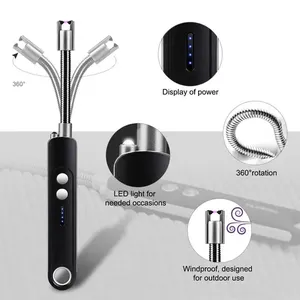 เทียนไฟแช็กไฟฟ้า Arc ไฟแช็กชาร์จ USB Flameless ย่างไฟแช็กยาวสําหรับเทียน BBQ