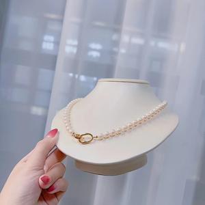 Collar de Perlas de Agua Dulce Naturales de 7-8 mm, Casi Circulares con Ligeras Imperfecciones, Cuentas Brillantes, Cadena para Mamá, Accesorios - Product Image 2