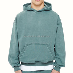 เสื้อมีฮู้ดผ้าฝ้าย100% ทรงหลวมผ้าเฟรนช์เทอร์รี่เฮฟวีเวตมีฮู้ดไม่มีเชือกเสื้อครอปแบบวินเทจสำหรับผู้ชาย - Product Image 3