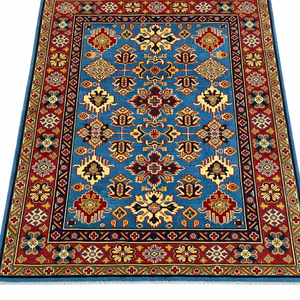 Alfombra de Lana Hecha a Mano Tribal Kazaja Clásica con Diseño Geométrico de Gran Tamaño para Sala de Estar o Dormitorio - Product Image 1