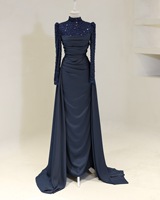 Robe de soirée sirène LY-PD0214 pour femmes musulmanes, manches longues, satin, paillettes, robes de soirée élégantes, robes de bal pour femmes
