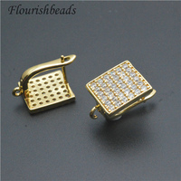 Forme carrée CZ pavé or argent placage 13x13mm gros mode boucle d'oreille fermoirs crochet pour bijoux balancent boucle d'oreille fabrication