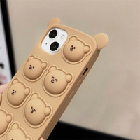 Coréen mignon dessin animé Push Pops 3D ours Silicone couverture de téléphone pour iPhone 15 drôle soulagement du Stress bulle Fidget jouets nouvelle coque de téléphone