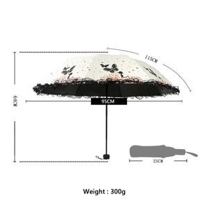 Parapluie de revêtement noir à la mode de nouveau style avec parapluie UV de soleil à trois plis en <span class=keywords><strong>dentelle</strong></span> papillon - Product Image 5