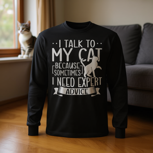Je parle à mon chat parce que j'ai besoin d'avis d'experts T-shirt à manches longues Cadeau pour les amoureux des chats - Product Image 3