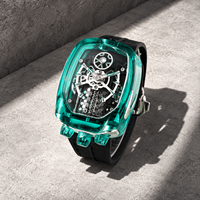 Montre pour homme transparente en cristal brillant, automatique, mécanique, lumineuse, bracelet en silicone caché, boîtier en forme de baril, Japon MIYOTA