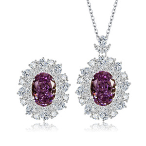 Ensemble de bijoux tendance unisexe haut de gamme, style européen et américain, avec anneaux et collier en zircone cubique ovale 8A de 10*14 mm, plaqué or sur cuivre - Product Image 1
