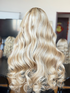 Perruque en cheveux humains vierges SHY Hair Luxury Design 613, sans colle, dentelle transparente, 24 pouces, vague lâche, dentelle frontale, petit bonnet, cheveux bruts, bébé - Product Image 4
